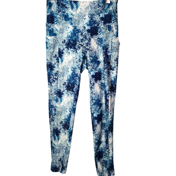 Bally Total Fitness Blue Patterned High Rise Pocket Work Out Leggings. L - Picture 2 of 7